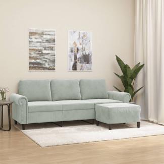 vidaXL 3-Sitzer-Sofa mit Hocker Hellgrau 180 cm Samt 3201215