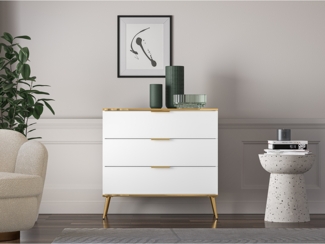 Schubladenkommode in weiß mit goldfarbenen Akzenten, VLORA-131