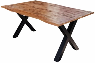Baumkanten Essgruppe Mangoholz massiv 140 X-Gestell schwarz 7tlg. DORA 525931