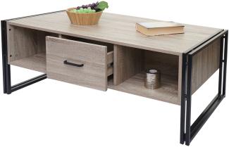 Couchtisch HWC-A27b, Beistelltisch Wohnzimmertisch, 3D-Struktur, 45x110x60cm MVG-zertifiziert, Metall ~ Eiche-Optik