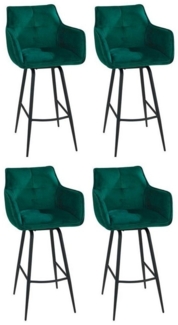 Home4You Barhocker, 4er Set, H 106 cm, Grün, Samt, Metallgestell, 360 Grad drehbar, mit Armlehnen