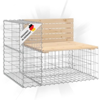 DELUKE® Gartenbank Gabionen INO aus Stahl 92x71x65,5cm Kiefernholz Natur Gabionenbank Gartenbank mit Sitzfläche aus Gabionen Steinkorb Gabionengitter Ziergabione Drahtkorb befüllbar