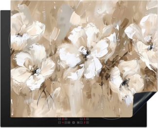MuchoWow Herd-Abdeckplatte Beige - Blumen - Abstrakt - Modern, Vinyl, (1 tlg), Cerankochfeld Abdeckung, Herd Abdeckplatten Vinyl, 58x51 cm