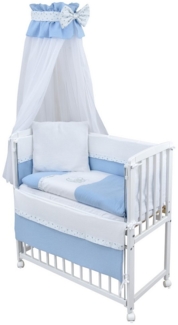 Baby-Delux Beistellbett Babybett Musselin Teddy Mond Blau, Stillbett 90x40 weiß höhenverstellbar, Matratze inkl. komplett Set