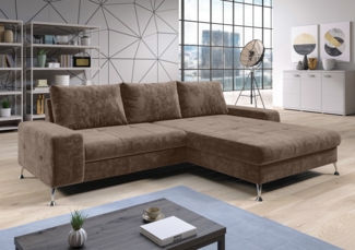 AX LIVING Eckschlafcouch mit Bettkasten Artemia 275 cm Hellbraun Samt R
