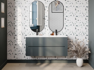 Vente-unique - Waschbeckenunterschrank hängend - 120 cm - Grau gerippt - PAVANI