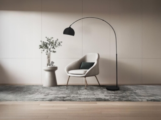 Vente-unique - Große Bogen-Stehleuchte - Metall & Marmor - 180 cm - Schwarz matt - OMBRAGE