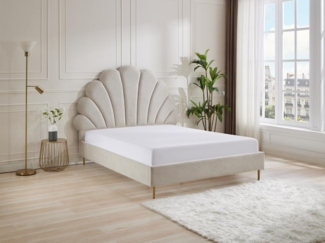 Vente-unique - Bett mit Kopfteil in Muschelform + Matratze - 160 x 200 cm - Stoff - Beige - LIVAYA