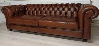 Casa Padrino Luxus Chesterfield Leder Sofa Vintage Dunkelbraun 240 x 100 x H. 80 cm - Echtleder Wohnzimmer Sofa - Wohnzimmer Möbel - Chesterfield Möbel - Luxus Möbel - Luxus Wohnzimmer Einrichtung