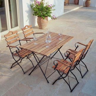 Biergarten-Set HWC-J40, Bistroset Klapptisch Klappstuhl, Gastronomie-Qualität Akazie MVG-zertifiziert ~ naturfarben