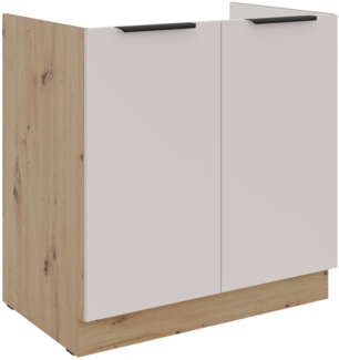 Küchen Spülenunterschrank 80 cm Küche SOLANO Kaschmir beige matt + Eiche Artisan matt Küchenzeile Küchenblock Küche Einbauküche