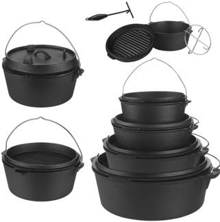 Feuerkessel Kochtopf Dutch Oven Gusseisen Potjie Feuertopf Gusstopf Camping Kochgeschirr Deckelheber Kessel Bräter BBQ Topf