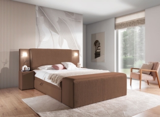 Boxspringbett Bett MARTEN 140x220cm Set. 3 in Stoff Magic Velvet Braun
