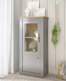 Lomadox Vitrine CHATHAM-61 Wohn-/Esszimmer Vitrine in grau mit Artisan Eiche Nb, 68/142/37 cm