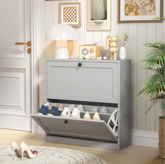 VOWNER Schuhschrank mit 2 Klappen, Schuhregal Schmal, 80 x 24 x 80 cm