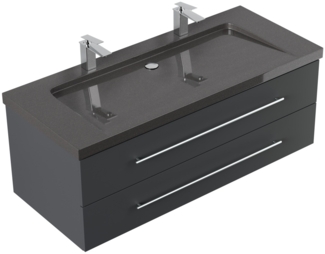 Badmöbel Granit India Black Damo 130 cm 2 Hahnlöcher SoftClose grafit : Grafit