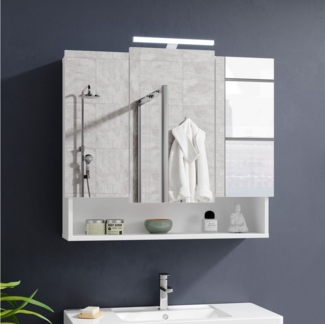 Stella Trading SEVEN Spiegelschrank Bad mit Beleuchtung in Weiß - Badezimmerspiegel Schrank mit viel Stauraum - 80 x 70 x 22 cm (B/H/T)