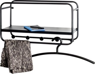 Wandgarderobe Garderobe aus Stahlrohr in schwarz lackiert, Ablage aus Metall in schwarz lackiert