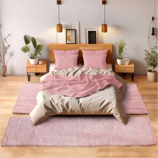 SIMPEX24 Hochflor-Bettumrandung Unicolor - Einfarbig, Höhe 30 mm, (Bett-Set, 3-tlg, Bettvorlage), Schlafzimmer Teppich Bettumrandung Läufer Set 3 teilig