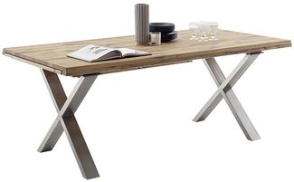 Kulissen-Esstisch >BROOKLYN< in Wildeiche geölt / Edelstahl - 320x73x100 (BxHxT)