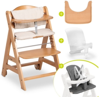 Hauck Hochstuhl Beta Plus Natural, Kinderhochstuhl mit Essbrett, Sitzauflage, Baby-Sitz, Sitzpad & Rollen