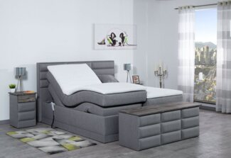 Meisterbetten Boxspringbett Pino 180x200 in WT-Silbergrau, Matratzenbezug Nano, Ergoflex-Topper