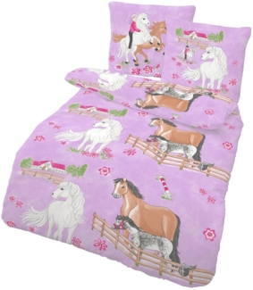 LINKHOFF Kinderbettwäsche Pferde Bettwäsche 135x200 2tlg. - Pony Kinderbettwäsche Mädchen, Bügelfrei, Atmungsaktiv, Renforce Bettwäsche-Set, 100% Baumwolle