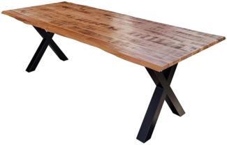 Baumkanten Essgruppe Mangoholz massiv 180 X-Gestell schwarz 7tlg. DORA 525937