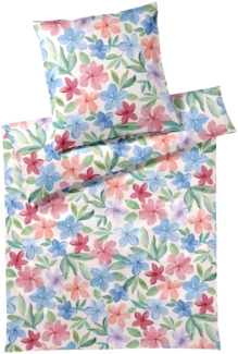 Elegante Mako Satin Bettwäsche Bravo 24537-1 Hibiskus Natur 135x200
