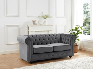 Vente-unique - Sofa 2-Sitzer - Samt - Anthrazit - CHESTERFIELD