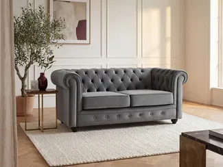 Vente-unique - CHESTERFIELD Sofa SamtStoff Grau - B 88 cm x H 72 cm x L 168 cm