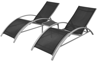 vidaXL Sonnenliegen mit Tisch Aluminium Schwarz 42160