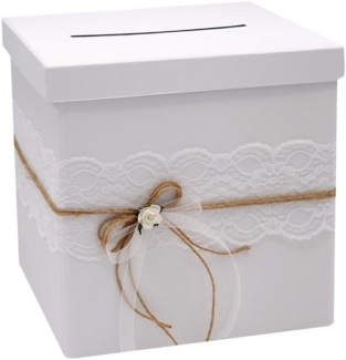 ZauberDeko Geschenkbox Briefbox MIRA Hochzeit Vintage Spitze Natur Kartenbox Weiß