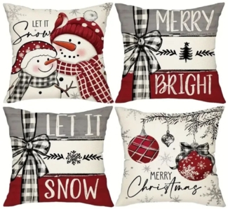Coonoor Kissenbezug Weihnachtsdekoration Kissenbezüge 45x45 cm, (4 Stück), Weihnachts Cartoon Kissenbezüge