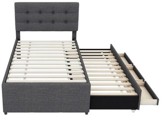 BlingBin Polsterbett Funktionsbett Jugendbett (1-tlg, mit drei Schubladen, Ausziehbares Rollbett, Verstellbares Kopfteil), 90x200cm(90x190cm),Ohne Matratze