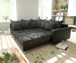 DELIFE Ecksofa Clovis, Schwarz mit Hocker und Armlehne Ottomane Rechts Ecksofa Modular