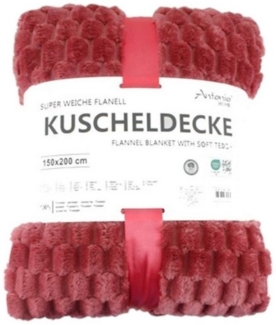 Premium Kuscheldecke » Waffeloptik Wohndecke » Couchdecke Soft Teddy | Tagesdecke 150 x 200 cm - Beere