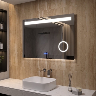 AQUABATOS LED-Lichtspiegel Badezimmer Spiegel Badspiegel Wandspiegel mit Beleuchtung Licht Led (mit/ohne Uhr), (3 Lichtfarben/Kaltweiß), (mit/ohne Bluetooth), mit/ohne Schminkspiegel), 100x70cm beschlagfrei