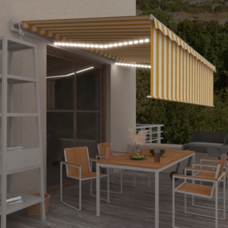 vidaXL Markise Automatisch mit Rollo LED Windsensor 5x3m Gelb & Weiß 3069353
