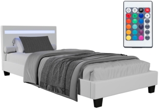 Juskys 'Verona' Polsterbett mit LED-Beleuchtung, Kunstleder, Weiß, 90x200 cm, false