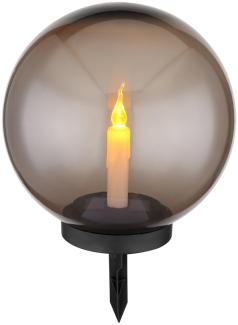 LED Solarleuchte Kugel rauch mit flackernder LED Kerze 250mm von Globo