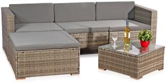 Gartengarnitur Sitzgruppe Lounge Garten Ecksofa Tisch Rattanmöbel grau 5tlg.