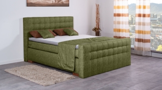 Meisterbetten Boxspringbett Luis 140x220 in MS-Olive, Matratzenbezug Nano, Komfortschaum-Topper