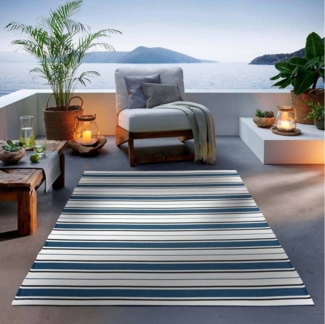 TaCa Home Teppich Outdoor & Indoor Teppich, rechteckig, Höhe: 3 mm, Terrasse Balkon Garten Wohnzimmer Küche, Blau - 120x170 cm