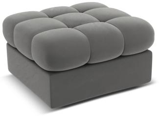 Micadoni Samtstoff Pouf Hocker Justin | Bezug Light Grey | Beinfarbe Black Plastic