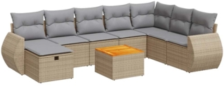 vidaXL 9-tlg. Garten-Sofagarnitur mit Kissen Beige Poly Rattan 3325860