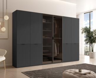 MOEBLO Drehtürenschrank MINEWRA ANTISOL 300 (Moderner Drehtürenschrank mit getönter Glasfront – viel Stauraum, verstellbare Einlegeböden & Kleiderstangen – robuster 6-türiger Kleiderschrank für Schlafzimmer und Garderobe) (BxHxT): 303 x 200 x 49 cm