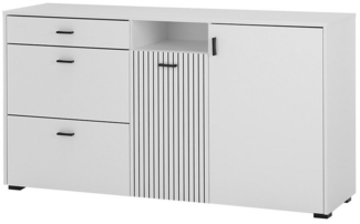 Lomadox Kommode HUNTER-61, weiß matt schwarz gerillt Anrichte Sideboard Schrank 150x79,6x42 cm