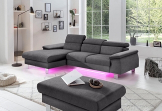 COTTA Ecksofa Komaris L-Form mit Kopfteilverstellung, wahlweise mit Bettfunktion, Bettkasten & Beleuchtung