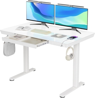 Höhenverstellbarer Schreibtisch 120x60 cm Glasplatte Weiß_CLAMP_TITLE_ESseo